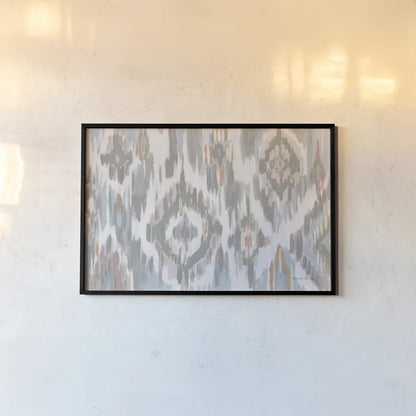Ikat Jewel I blush grey by Farida Zaman. shown as a paper print in a black flame. Available as a archival giclee rolled canvas, fine art paper, or poster print. SKU 45667i.