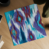 Ikat Jewel II by Farida Zaman. Shown as a detailed flat fine art print, highlighting archival giclee quality. Available as an archival giclee rolled canvas, fine art paper, or poster print. SKU 45444a.