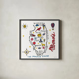 Illinois by Farida Zaman. Shown in a sleek black glass frame for a contemporary gallery look. Available as an archival giclee rolled canvas, fine art paper, or poster print. SKU 87823a.