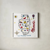Illinois by Farida Zaman. Shown in a crisp white glass frame for a clean and minimalist style. Available as an archival giclee rolled canvas, fine art paper, or poster print. SKU 87823a.