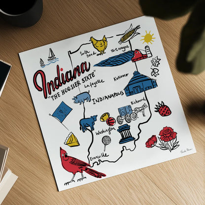 Indiana by Farida Zaman. Shown as a detailed flat fine art print, highlighting archival giclee quality. Available as an archival giclee rolled canvas, fine art paper, or poster print. SKU 87824a.