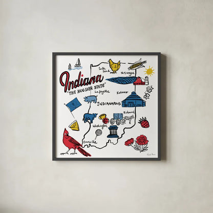 Indiana by Farida Zaman. Shown in a sleek black glass frame for a contemporary gallery look. Available as an archival giclee rolled canvas, fine art paper, or poster print. SKU 87824a.