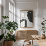 Inky II by Farida Zaman. shown as a print in a natural wood frame in a dining room. Available as a archival giclee rolled canvas, fine art paper, or poster print. SKU 76837h.