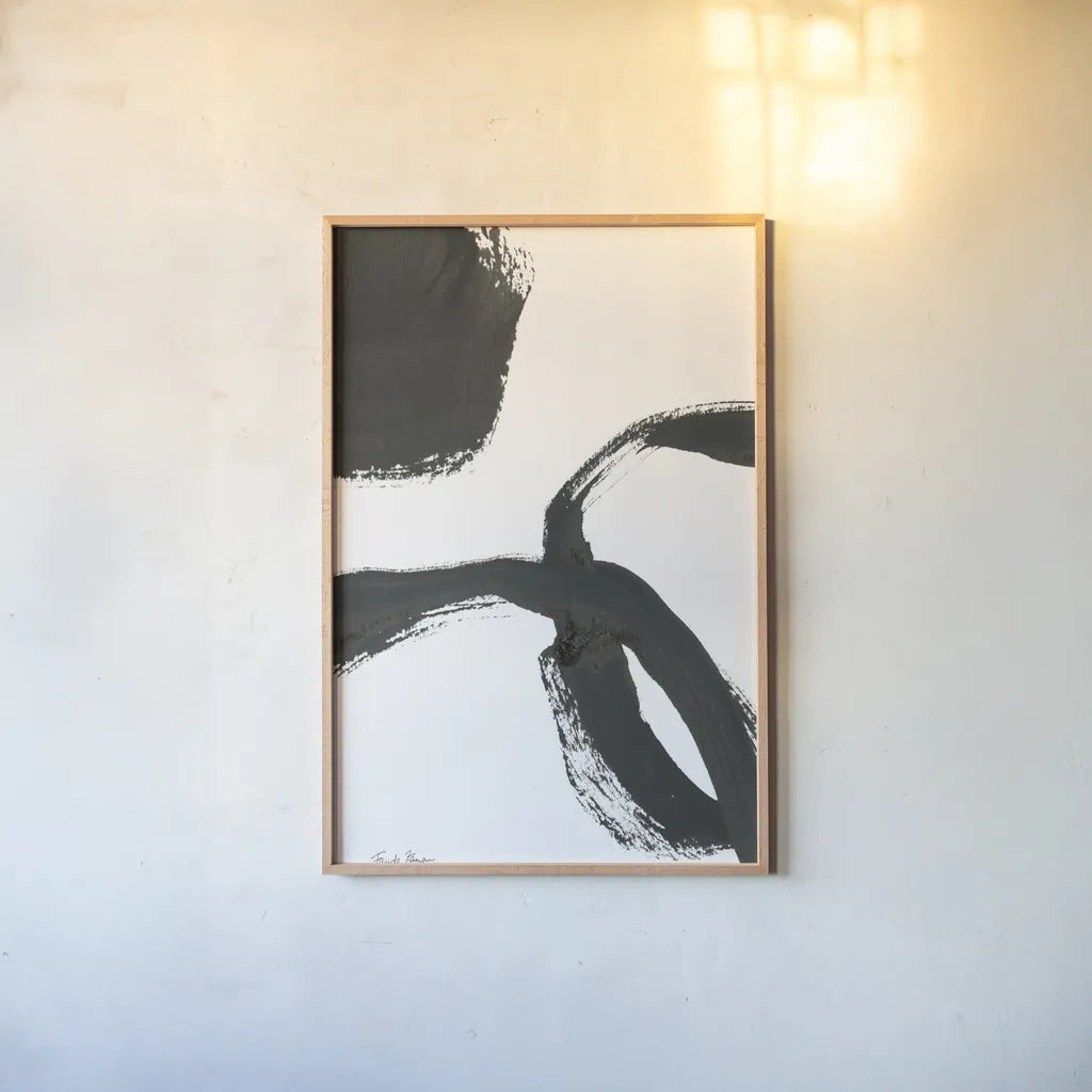 Inky V by Farida Zaman. shown as a paper print in a natural frame. Available as a archival giclee rolled canvas, fine art paper, or poster print. SKU 76840h.