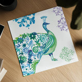 Jewel Peacocks II by Farida Zaman. Shown as a detailed flat fine art print, highlighting archival giclee quality. Available as an archival giclee rolled canvas, fine art paper, or poster print. SKU 41803a.