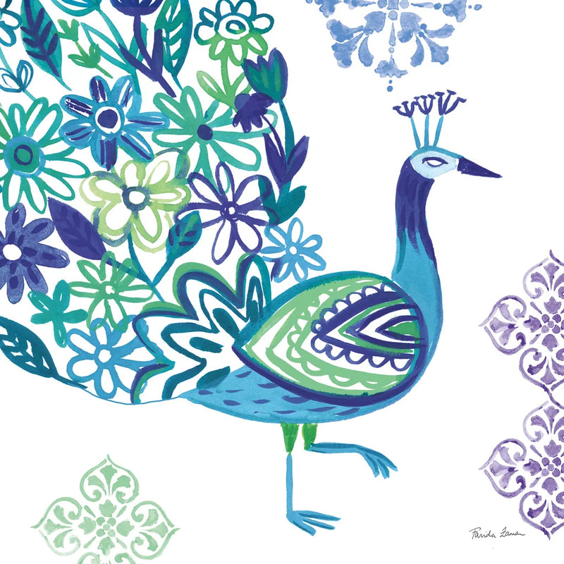 Jewel Peacocks III by Farida Zaman. SKU 41804a. Archival Giclee Fine art print for wall decor.