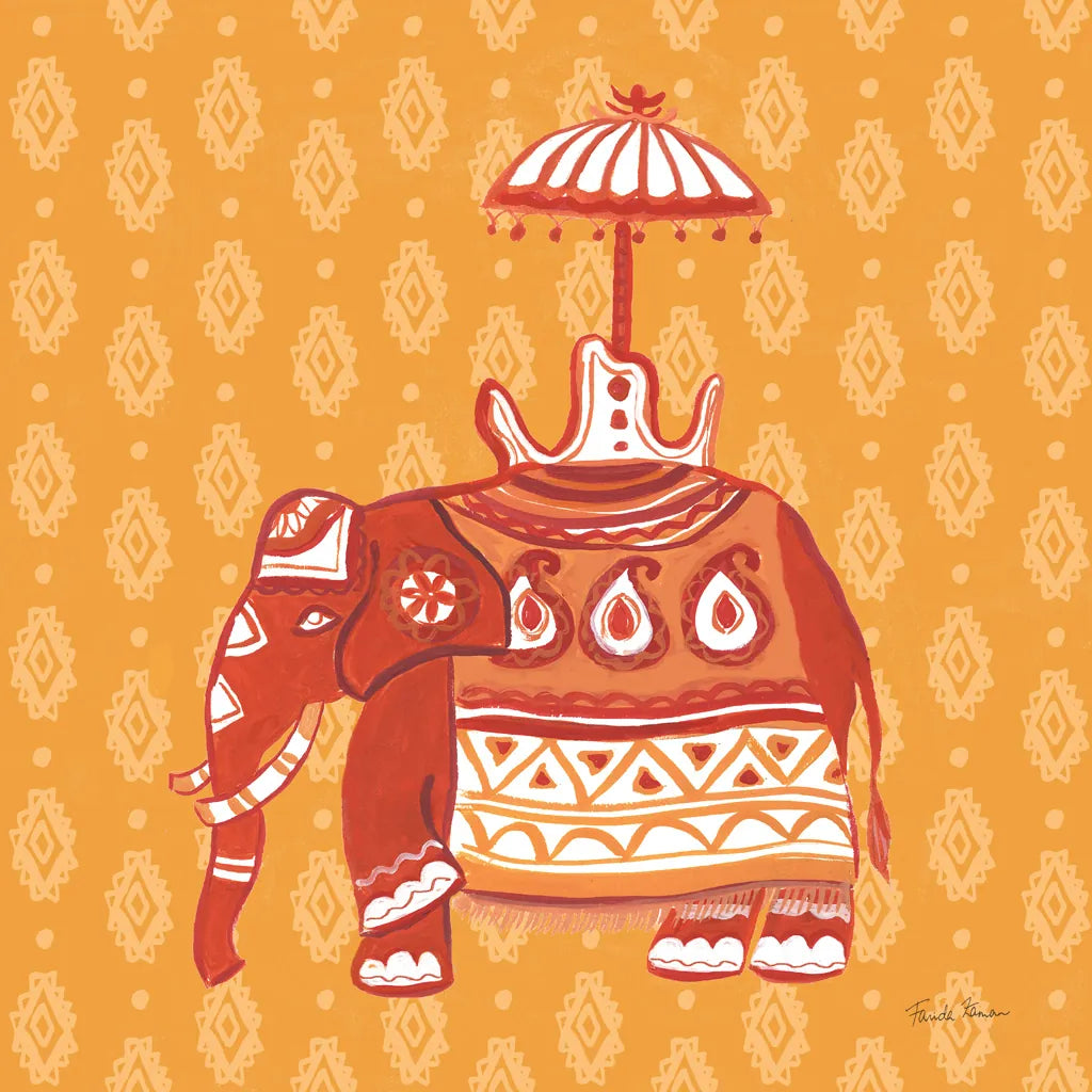 Jeweled Elephant II by Farida Zaman. SKU 41370a. Archival Giclee Fine art print for wall decor.