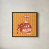 Jeweled Elephant II by Farida Zaman. Shown in a sleek black glass frame for a contemporary gallery look. Available as an archival giclee rolled canvas, fine art paper, or poster print. SKU 41370a.