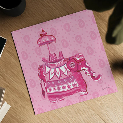 Jeweled Elephant III by Farida Zaman. Shown as a detailed flat fine art print, highlighting archival giclee quality. Available as an archival giclee rolled canvas, fine art paper, or poster print. SKU 41371a.