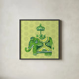 Jeweled Elephant IV by Farida Zaman. Shown in a sleek black glass frame for a contemporary gallery look. Available as an archival giclee rolled canvas, fine art paper, or poster print. SKU 41372a.