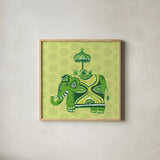 Jeweled Elephant IV by Farida Zaman. Shown in a natural wood glass frame for a timeless modern aesthetic. Available as an archival giclee rolled canvas, fine art paper, or poster print. SKU 41372a.