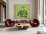 Jeweled Elephant IV by Farida Zaman. Shown as extra-large giant wall art in a modern living room. Available as an archival giclee rolled canvas, fine art paper, or poster print. SKU 41372a.