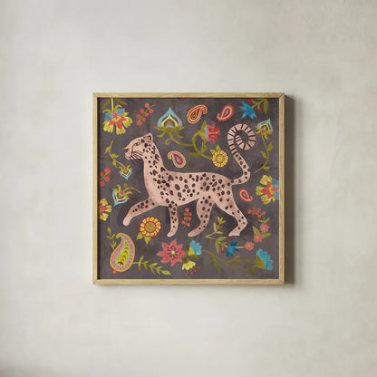 Jewels of the Jungle II by Farida Zaman. Shown in a natural wood glass frame for a timeless modern aesthetic. Available as an archival giclee rolled canvas, fine art paper, or poster print. SKU 89158a.