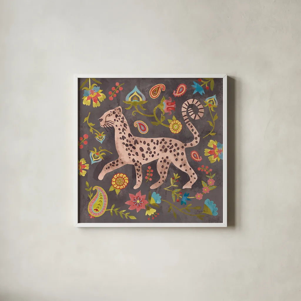 Jewels of the Jungle II by Farida Zaman. Shown in a crisp white glass frame for a clean and minimalist style. Available as an archival giclee rolled canvas, fine art paper, or poster print. SKU 89158a.