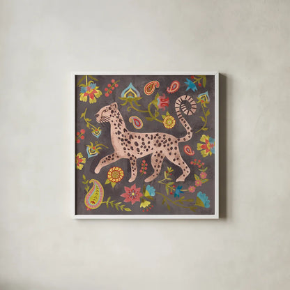 Jewels of the Jungle II by Farida Zaman. Shown in a crisp white glass frame for a clean and minimalist style. Available as an archival giclee rolled canvas, fine art paper, or poster print. SKU 89158a.