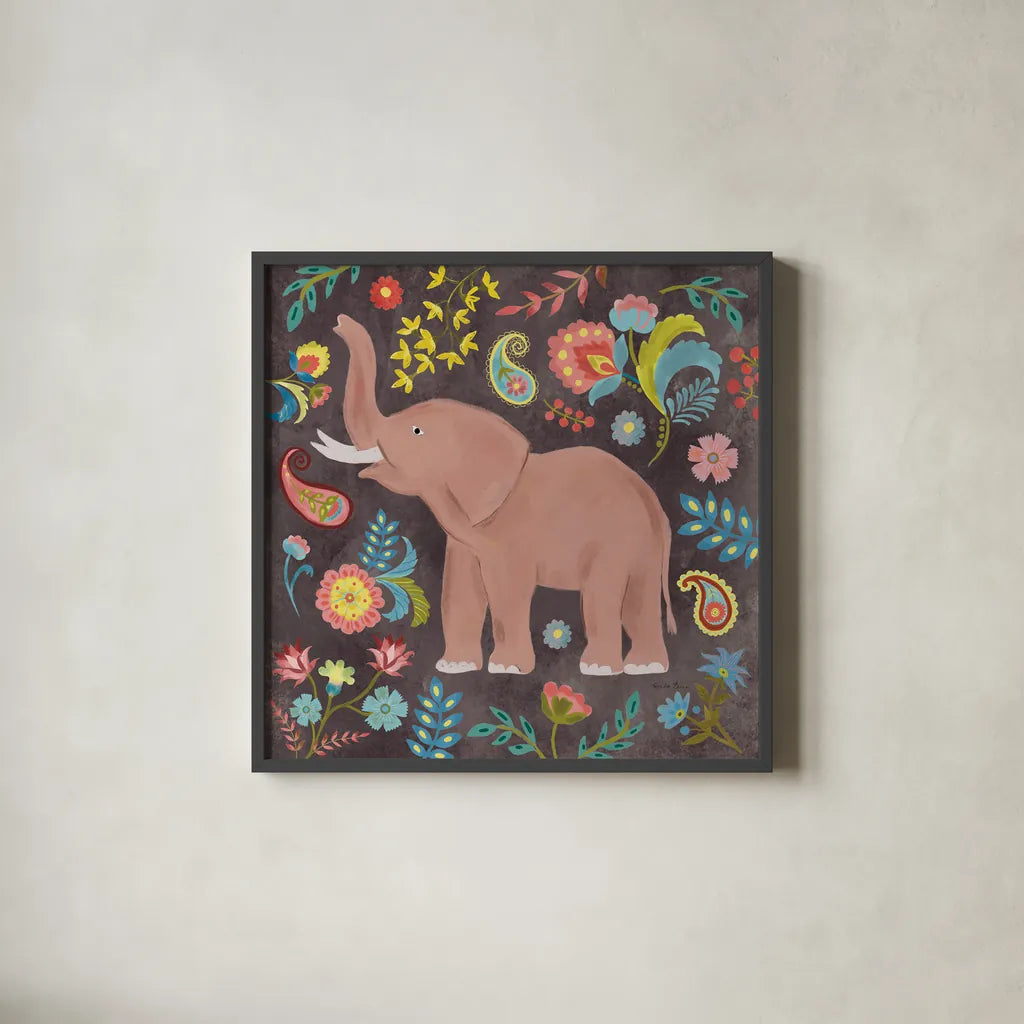 Jewels of the Jungle IV by Farida Zaman. Shown in a sleek black glass frame for a contemporary gallery look. Available as an archival giclee rolled canvas, fine art paper, or poster print. SKU 89160a.