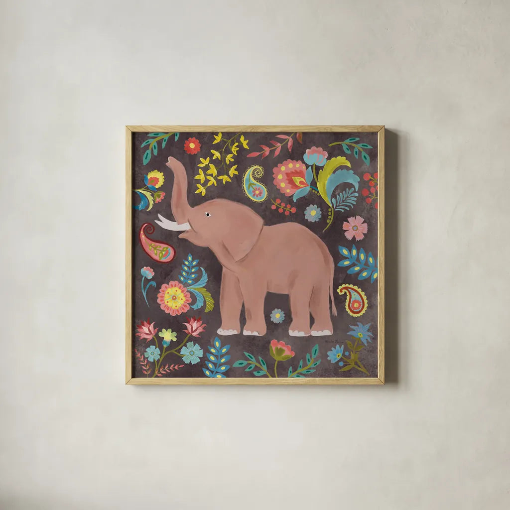 Jewels of the Jungle IV by Farida Zaman. Shown in a natural wood glass frame for a timeless modern aesthetic. Available as an archival giclee rolled canvas, fine art paper, or poster print. SKU 89160a.