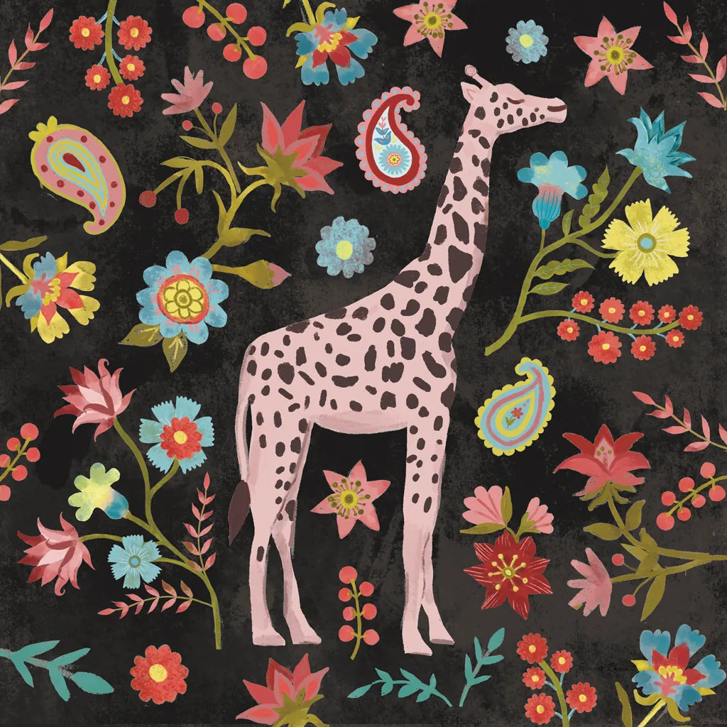 Jewels of the Jungle on Black I by Farida Zaman. SKU 97140a. Archival Giclee Fine art print for wall decor.