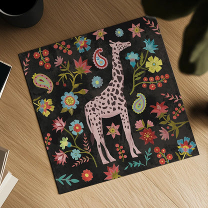 Jewels of the Jungle on Black I by Farida Zaman. Shown as a detailed flat fine art print, highlighting archival giclee quality. Available as an archival giclee rolled canvas, fine art paper, or poster print. SKU 97140a.