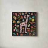 Jewels of the Jungle on Black I by Farida Zaman. Shown in a sleek black glass frame for a contemporary gallery look. Available as an archival giclee rolled canvas, fine art paper, or poster print. SKU 97140a.