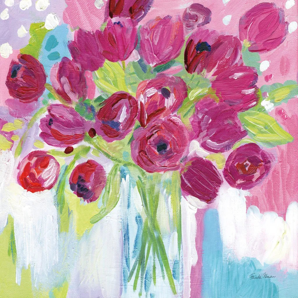 Joyful Tulips by Farida Zaman. SKU 44969a. Archival Giclee Fine art print for wall decor.