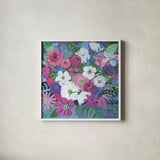 Jungle of Florals by Farida Zaman. Shown in a crisp white glass frame for a clean and minimalist style. Available as an archival giclee rolled canvas, fine art paper, or poster print. SKU 60948a.