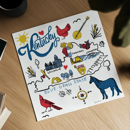 Kentucky by Farida Zaman. Shown as a detailed flat fine art print, highlighting archival giclee quality. Available as an archival giclee rolled canvas, fine art paper, or poster print. SKU 87825a.