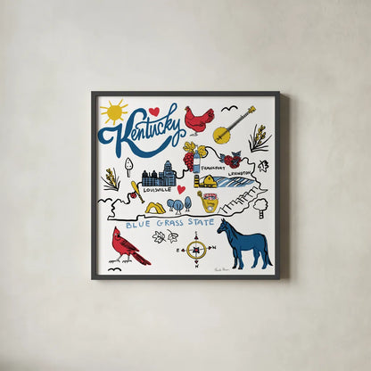 Kentucky by Farida Zaman. Shown in a sleek black glass frame for a contemporary gallery look. Available as an archival giclee rolled canvas, fine art paper, or poster print. SKU 87825a.