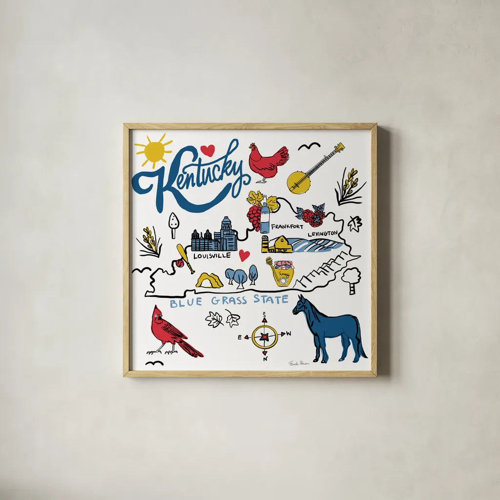 Kentucky by Farida Zaman. Shown in a natural wood glass frame for a timeless modern aesthetic. Available as an archival giclee rolled canvas, fine art paper, or poster print. SKU 87825a.