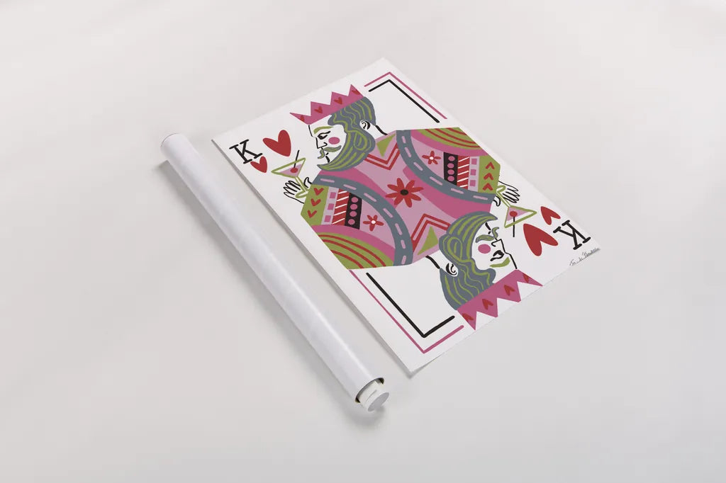 King of Hearts by Farida Zaman. shown as a rolled paper print. Available as archival giclee rolled canvas, fine art paper, or poster print. SKU 91525h.