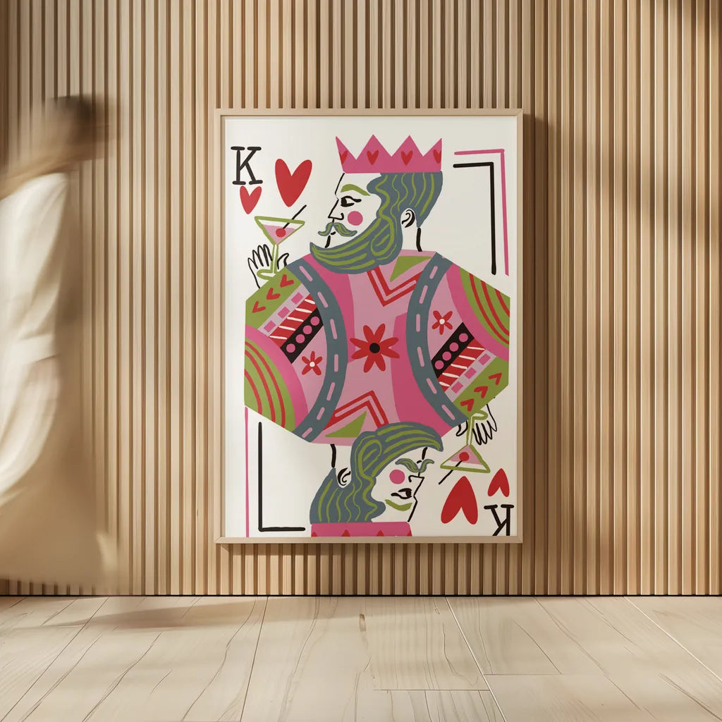 King of Hearts by Farida Zaman. shown as over sized large wall art. Available as an archival giclee rolled canvas, fine art paper, or poster print. SKU 91525h.