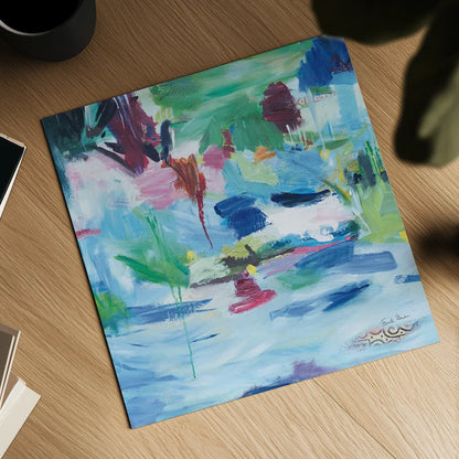 Lake Abstract by Farida Zaman. Shown as a detailed flat fine art print, highlighting archival giclee quality. Available as an archival giclee rolled canvas, fine art paper, or poster print. SKU 60949a.