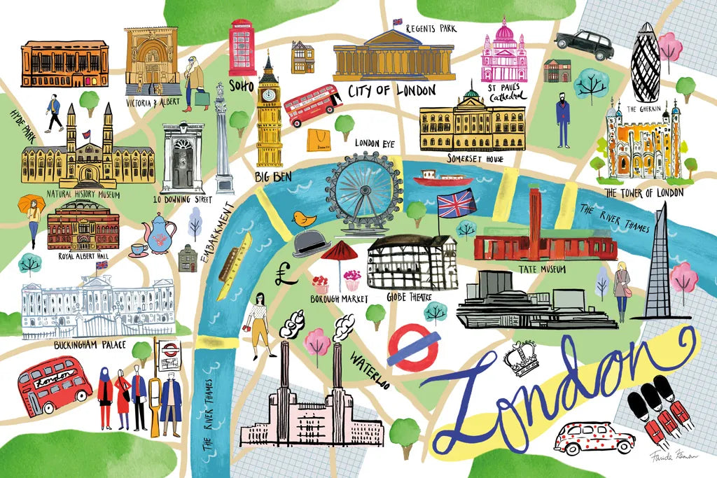 London Map by Farida Zaman. SKU 66627i. Archival Giclee Fine art print for wall decor.