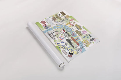 London Map Light by Farida Zaman. shown as a rolled paper print. Available as archival giclee rolled canvas, fine art paper, or poster print. SKU 68065i.