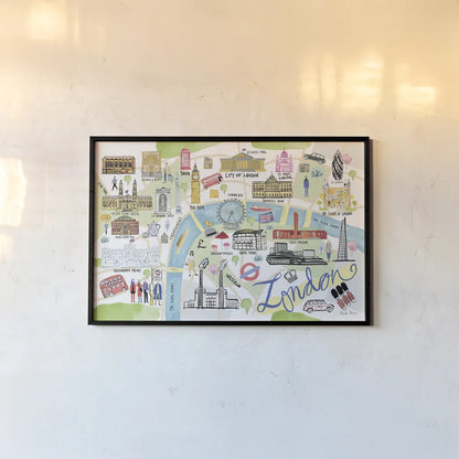London Map Light by Farida Zaman. shown as a paper print in a black flame. Available as a archival giclee rolled canvas, fine art paper, or poster print. SKU 68065i.