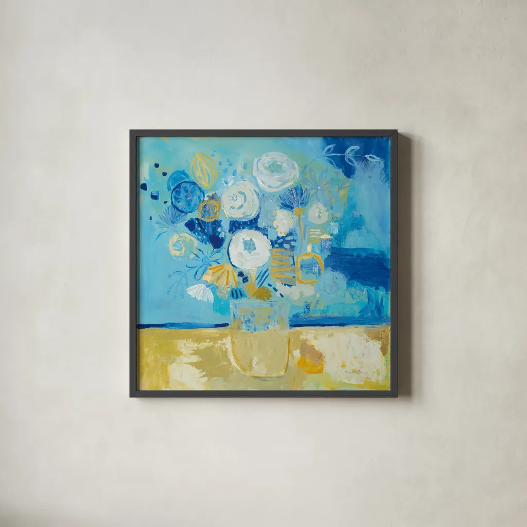 Lots of Flowers by Farida Zaman. Shown in a sleek black glass frame for a contemporary gallery look. Available as an archival giclee rolled canvas, fine art paper, or poster print. SKU 46817a.