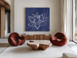Lotus by Farida Zaman. Shown as extra-large giant wall art in a modern living room. Available as an archival giclee rolled canvas, fine art paper, or poster print. SKU 64621a.