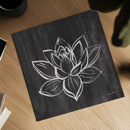 Lotus Gray by Farida Zaman. Shown as a detailed flat fine art print, highlighting archival giclee quality. Available as an archival giclee rolled canvas, fine art paper, or poster print. SKU 68207a.