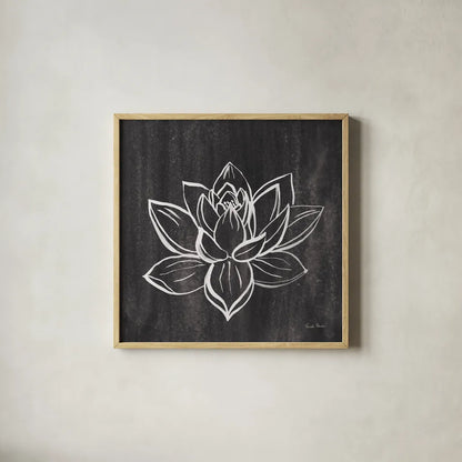 Lotus Gray by Farida Zaman. Shown in a natural wood glass frame for a timeless modern aesthetic. Available as an archival giclee rolled canvas, fine art paper, or poster print. SKU 68207a.
