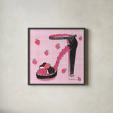 Love Shoes I by Farida Zaman. Shown in a sleek black glass frame for a contemporary gallery look. Available as an archival giclee rolled canvas, fine art paper, or poster print. SKU 33247a.