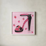 Love Shoes I by Farida Zaman. Shown in a crisp white glass frame for a clean and minimalist style. Available as an archival giclee rolled canvas, fine art paper, or poster print. SKU 33247a.