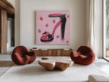 Love Shoes I by Farida Zaman. Shown as extra-large giant wall art in a modern living room. Available as an archival giclee rolled canvas, fine art paper, or poster print. SKU 33247a.