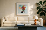 Love Shoes II by Farida Zaman. Displayed in a glass frame with matte in a clean modern living room. Available as an archival giclee rolled canvas, fine art paper, or poster print. SKU 33248a.