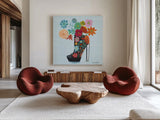 Love Shoes II by Farida Zaman. Shown as extra-large giant wall art in a modern living room. Available as an archival giclee rolled canvas, fine art paper, or poster print. SKU 33248a.