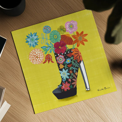 Love Shoes II Bright by Farida Zaman. Shown as a detailed flat fine art print, highlighting archival giclee quality. Available as an archival giclee rolled canvas, fine art paper, or poster print. SKU 85472a.