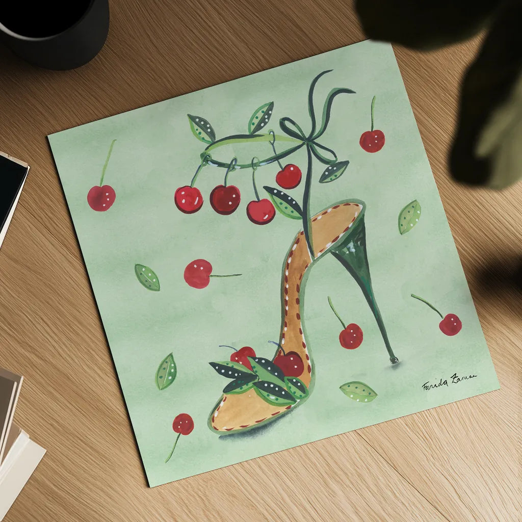 Love Shoes III by Farida Zaman. Shown as a detailed flat fine art print, highlighting archival giclee quality. Available as an archival giclee rolled canvas, fine art paper, or poster print. SKU 33249a.