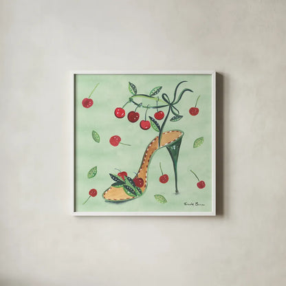 Love Shoes III by Farida Zaman. Shown in a crisp white glass frame for a clean and minimalist style. Available as an archival giclee rolled canvas, fine art paper, or poster print. SKU 33249a.