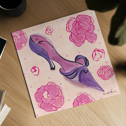 Love Shoes IV by Farida Zaman. Shown as a detailed flat fine art print, highlighting archival giclee quality. Available as an archival giclee rolled canvas, fine art paper, or poster print. SKU 33250a.