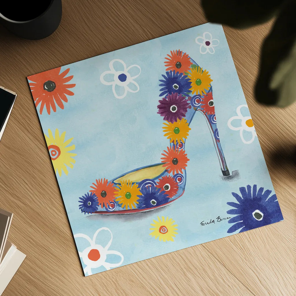 Love Shoes V by Farida Zaman. Shown as a detailed flat fine art print, highlighting archival giclee quality. Available as an archival giclee rolled canvas, fine art paper, or poster print. SKU 33251a.