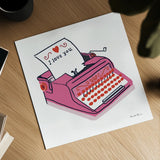 Love You I by Farida Zaman. Shown as a detailed flat fine art print, highlighting archival giclee quality. Available as an archival giclee rolled canvas, fine art paper, or poster print. SKU 104108a.